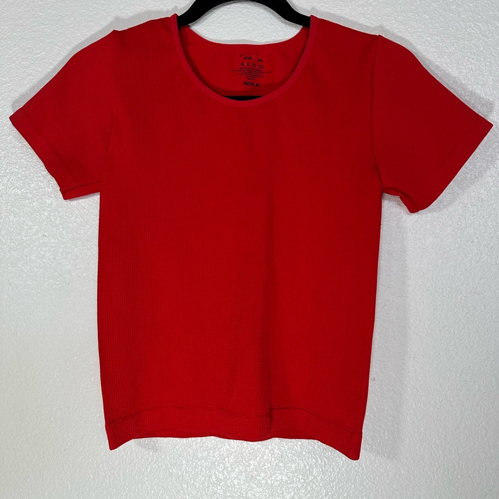 Vibrant Red Short Sleeve Tee Casual Knit